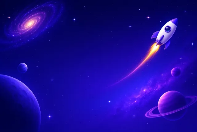 A rocket flying through space, part of HoTuto's Explore feature